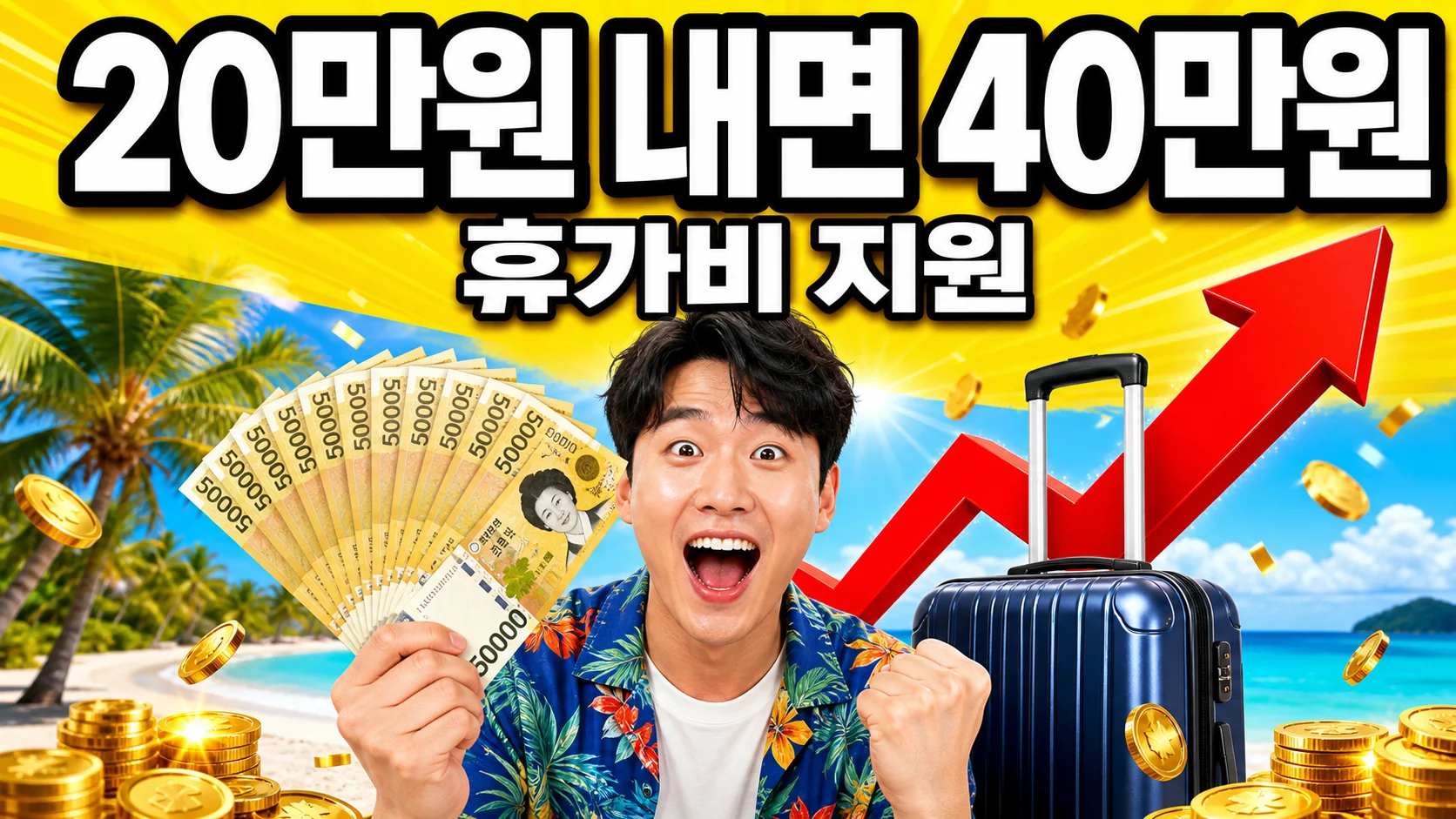 근로자 휴가지원사업으로 20만원 내면 40만원 국내여행 휴가비를 지원받는 안내 이미지