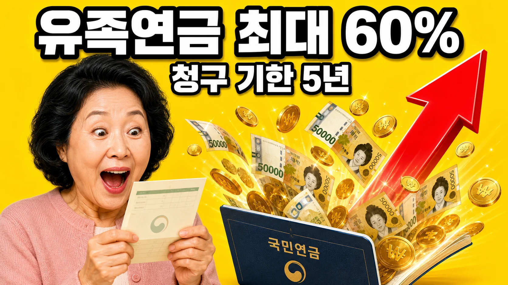 유족연금 최대 60%와 청구 기한 5년을 강조한 국민연금 유족연금 안내 썸네일