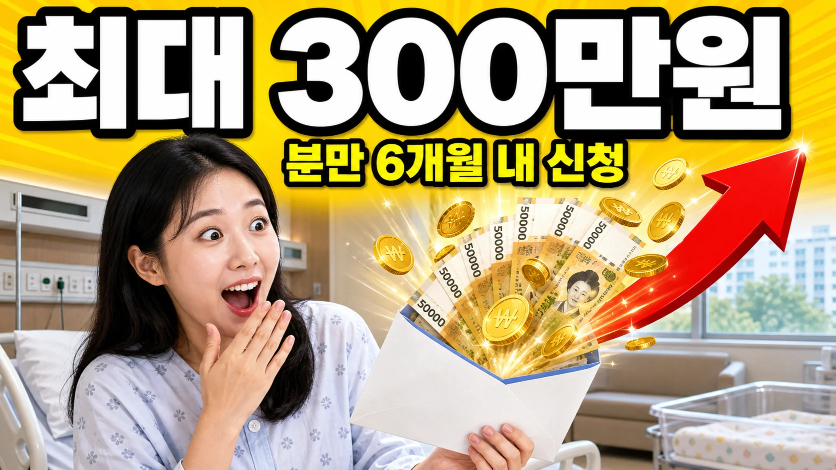 고위험 임산부 의료비 지원 최대 300만원과 분만 6개월 내 신청을 강조한 이미지
