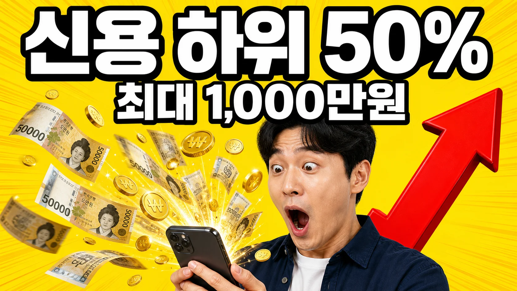 신용평점 하위 50% 이하 중·저신용자가 최대 1,000만원까지 받을 수 있는 중금리 생활안정대출 안내 이미지