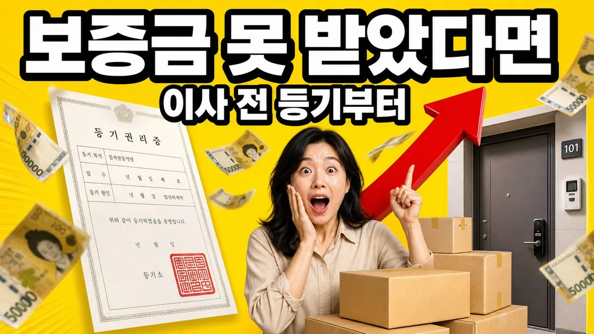 이사 짐 상자를 든 세입자와 붉은 도장이 찍힌 임차권등기명령 결정문을 표현한 이미지