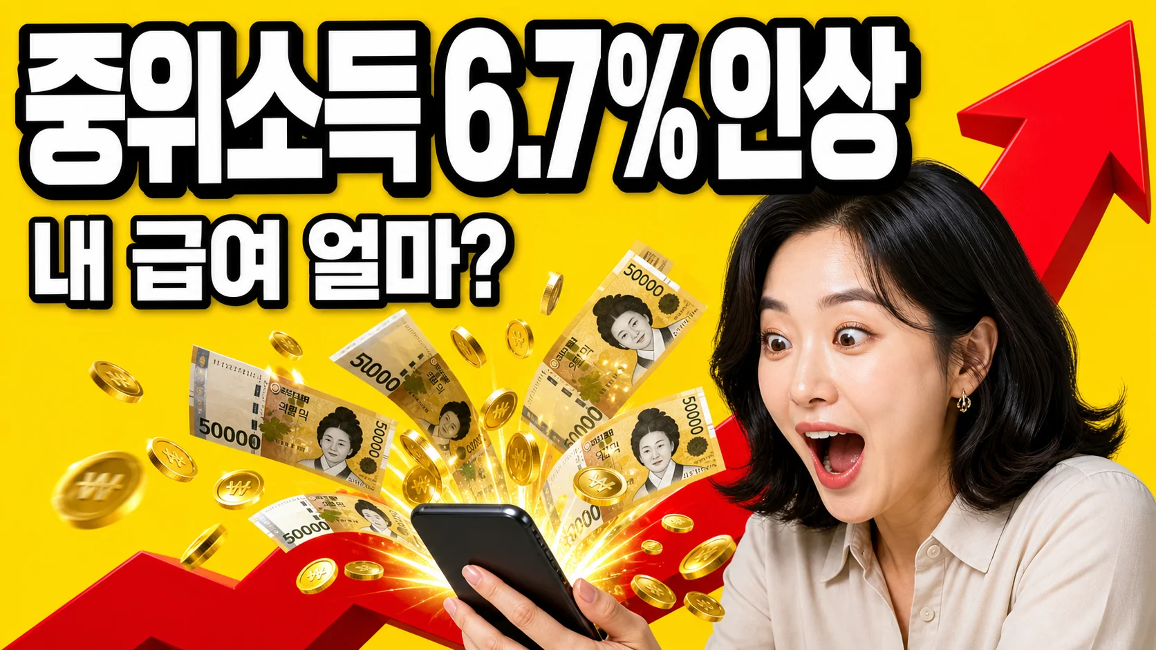 2027년 기준 중위소득 6.7% 인상과 생계급여 인상을 알리는 썸네일 이미지