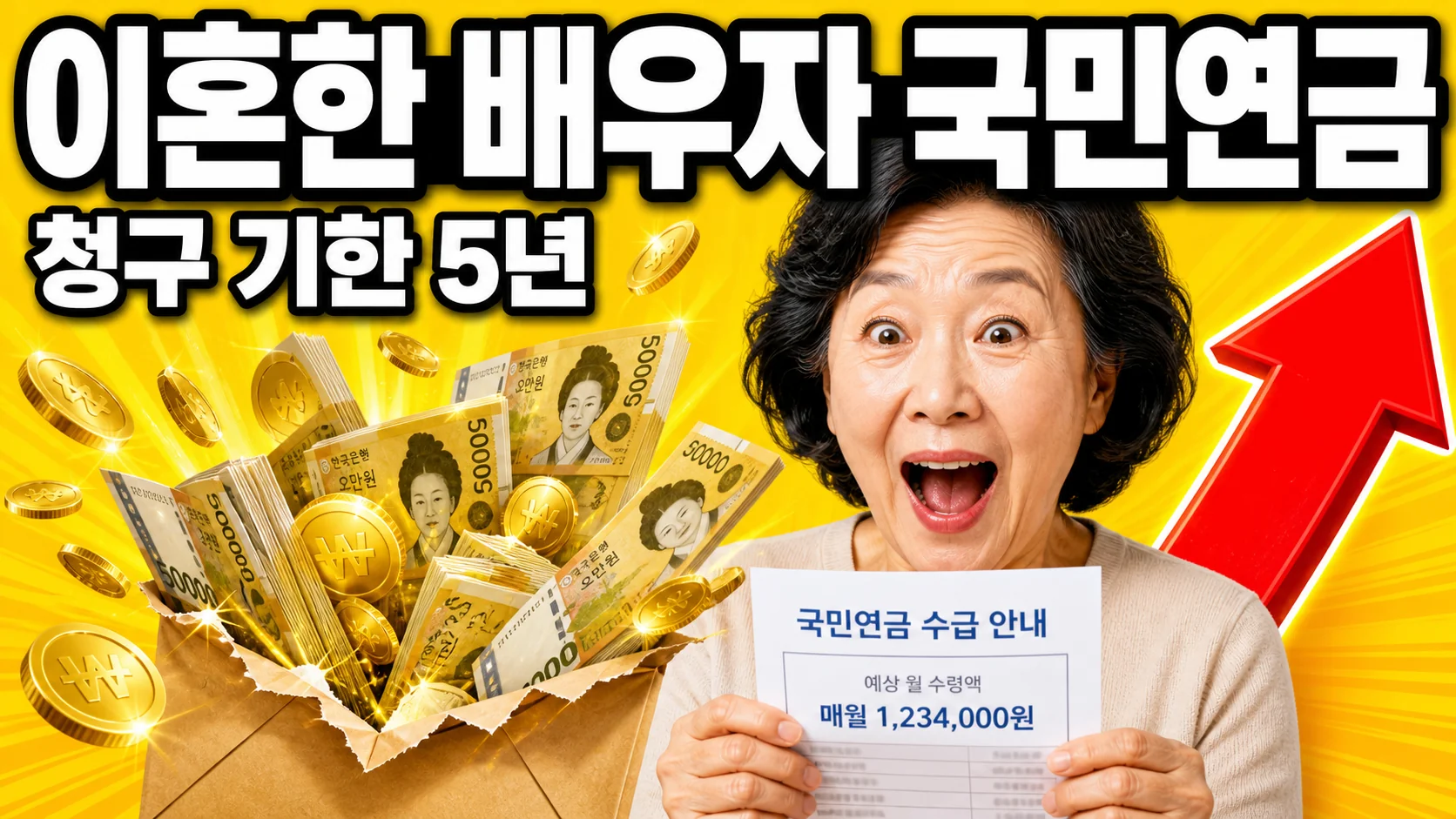 이혼한 배우자의 국민연금을 나눠 받는 분할연금과 5년 청구 기한을 안내하는 이미지