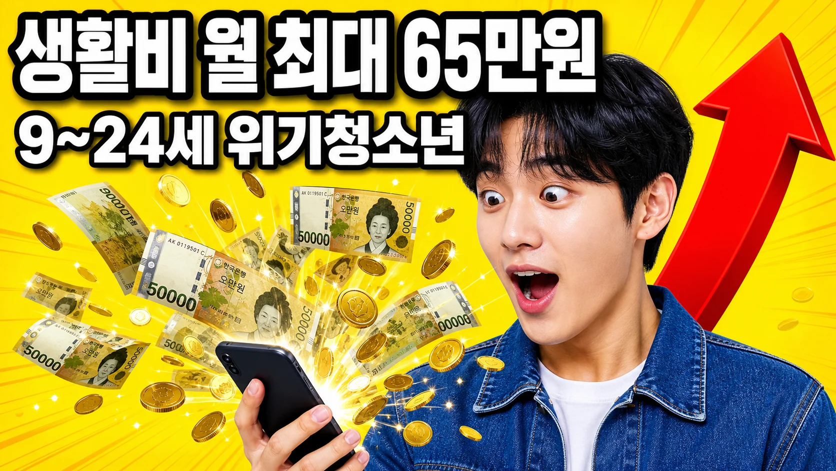 생활비 월 최대 65만원을 안내하는 위기청소년 특별지원 대표 이미지