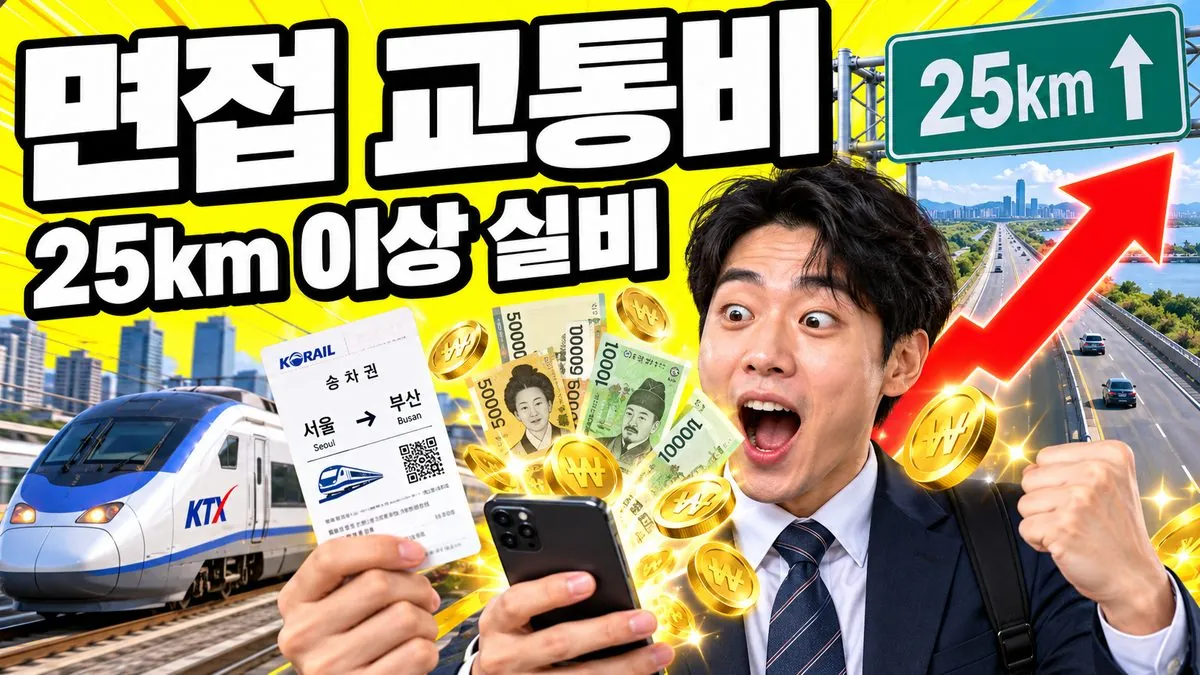 고용센터 소개 면접을 위해 25km 이상 이동한 구직자가 교통비 실비를 받는 광역구직활동비를 표현한 이미지