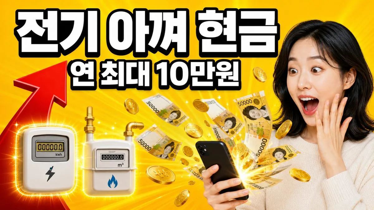 전기와 가스를 아껴 탄소중립포인트로 현금을 받는 모습을 표현한 이미지