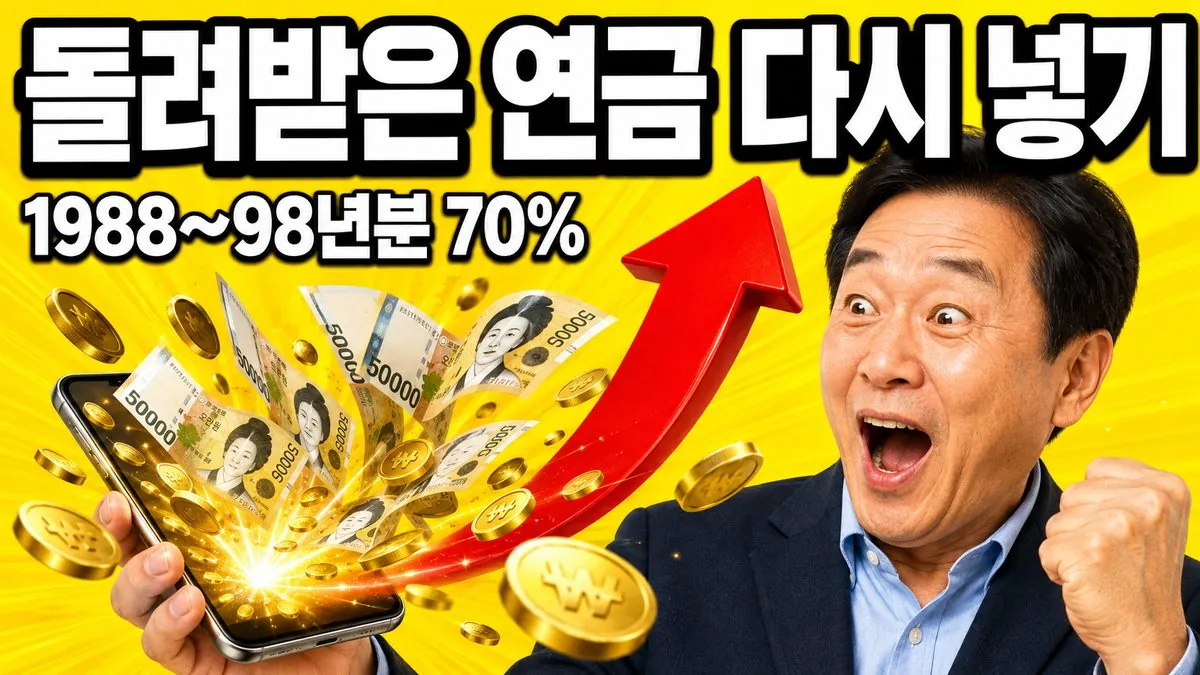 국민연금 반환일시금 반납금 신청을 설명하는 이미지 — 스마트폰에서 쏟아지는 지폐와 상승 화살표