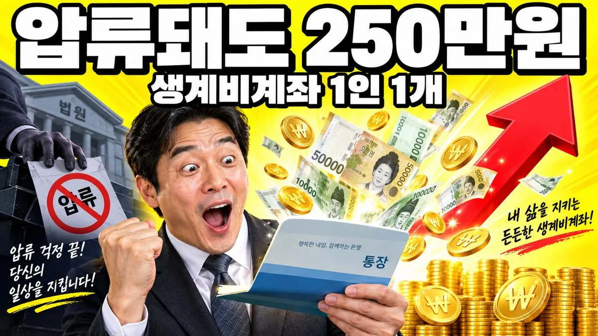 통장에서 5만원권과 금화가 쏟아지고 '압류돼도 250만원', '생계비계좌 1인 1개' 문구가 적힌 생계비계좌 안내 이미지