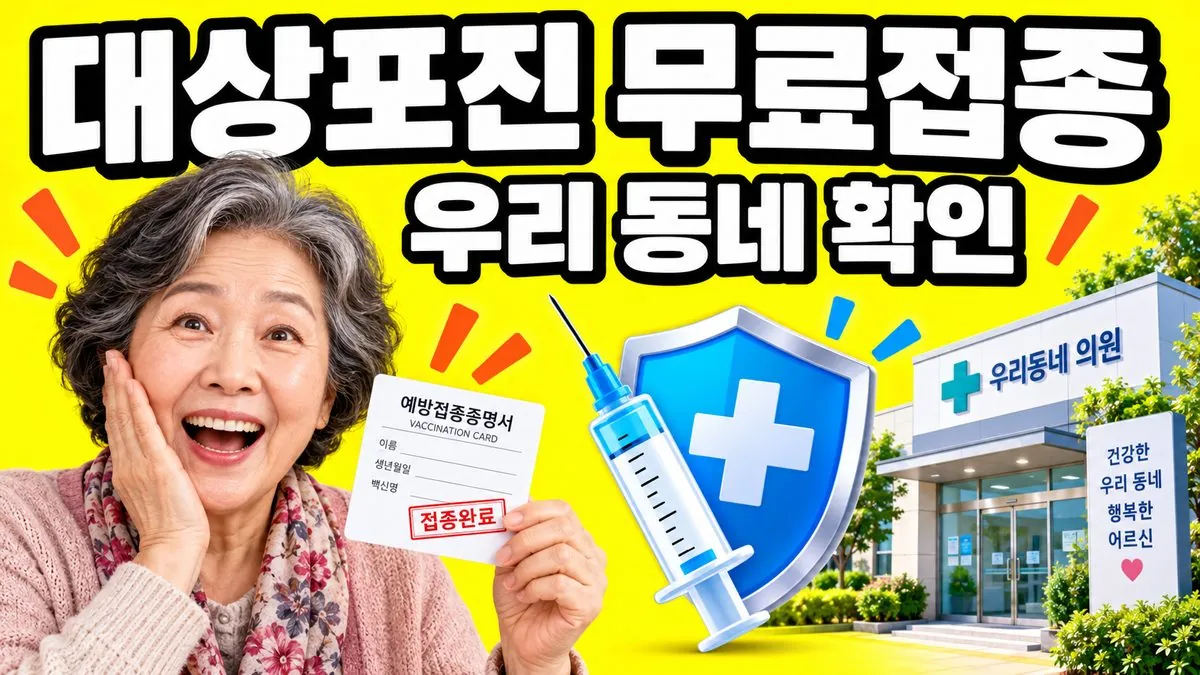 대상포진 무료접종 지원을 확인하는 65세 이상 어르신과 주사기 일러스트