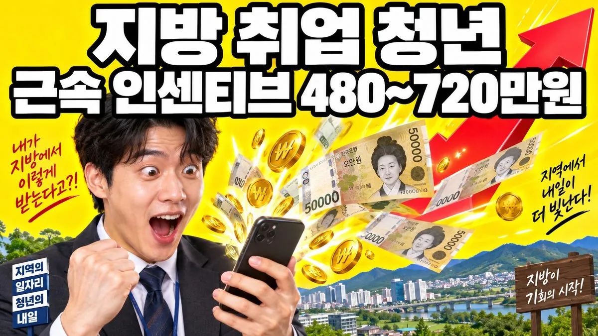 지방 기업에 취업한 청년이 근속 인센티브 480~720만원을 받는 모습을 표현한 썸네일