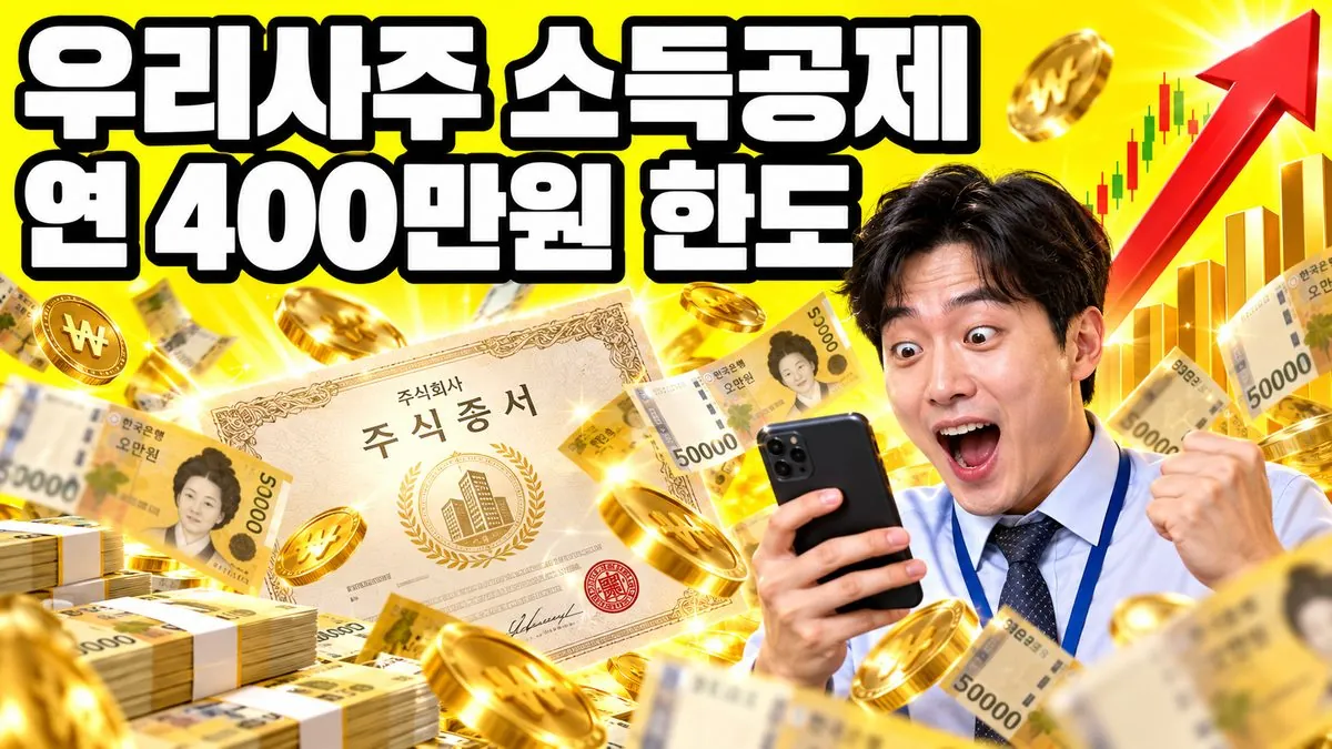 우리사주 소득공제 연 400만원 한도를 알리는 직장인과 지폐·주식 차트 썸네일