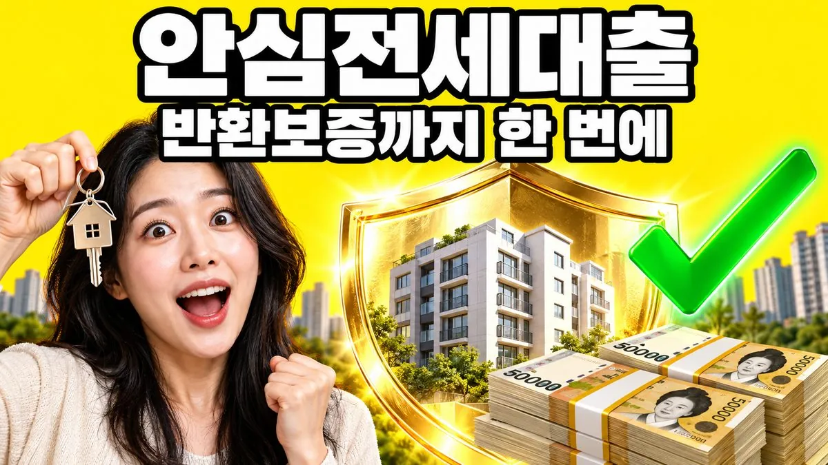전세금안심대출보증으로 전세자금대출과 전세보증금 반환보증을 함께 받는 모습을 표현한 썸네일