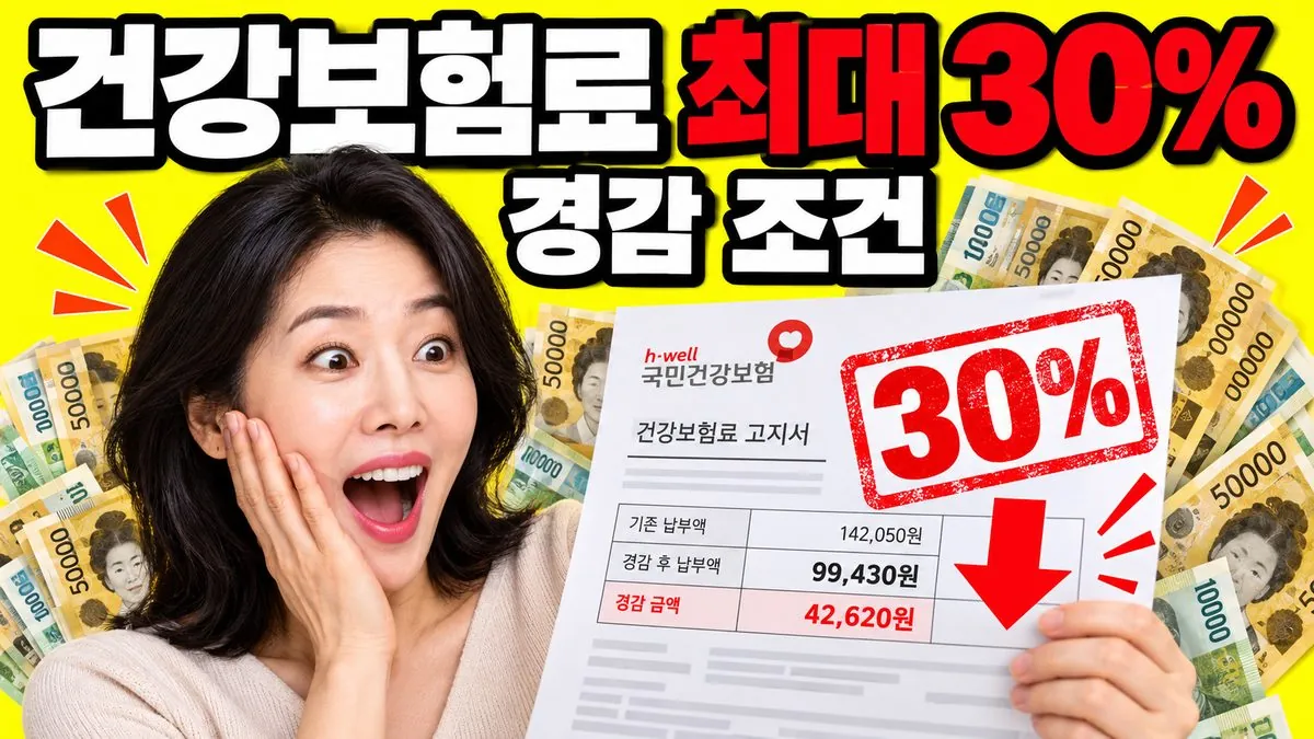 건강보험료 고지서에 30% 경감 도장이 찍힌 모습을 보고 놀라는 한국인 여성 썸네일