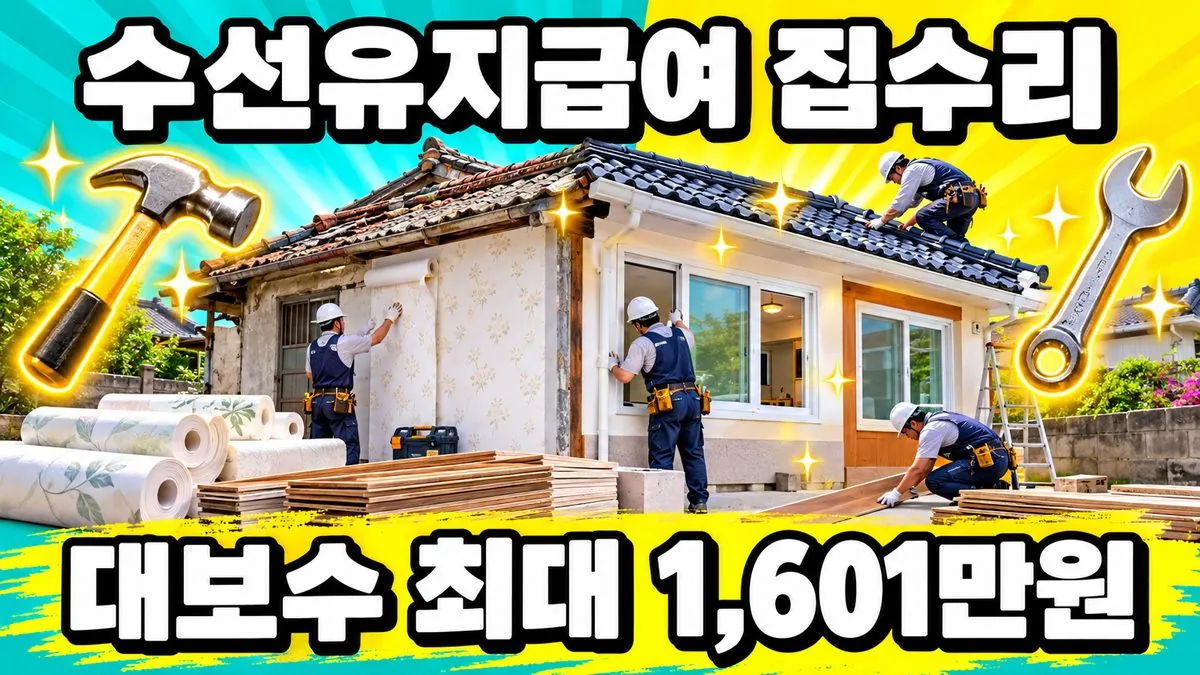 낡은 단독주택을 도배·창호·지붕까지 고치는 모습과 수선유지급여 집수리 대보수 최대 1,601만원 문구가 들어간 썸네일