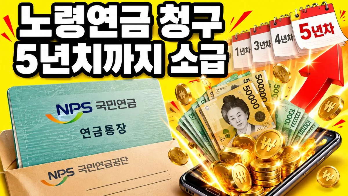 국민연금 노령연금 청구 시 최대 5년치까지 소급 지급을 설명하는 썸네일