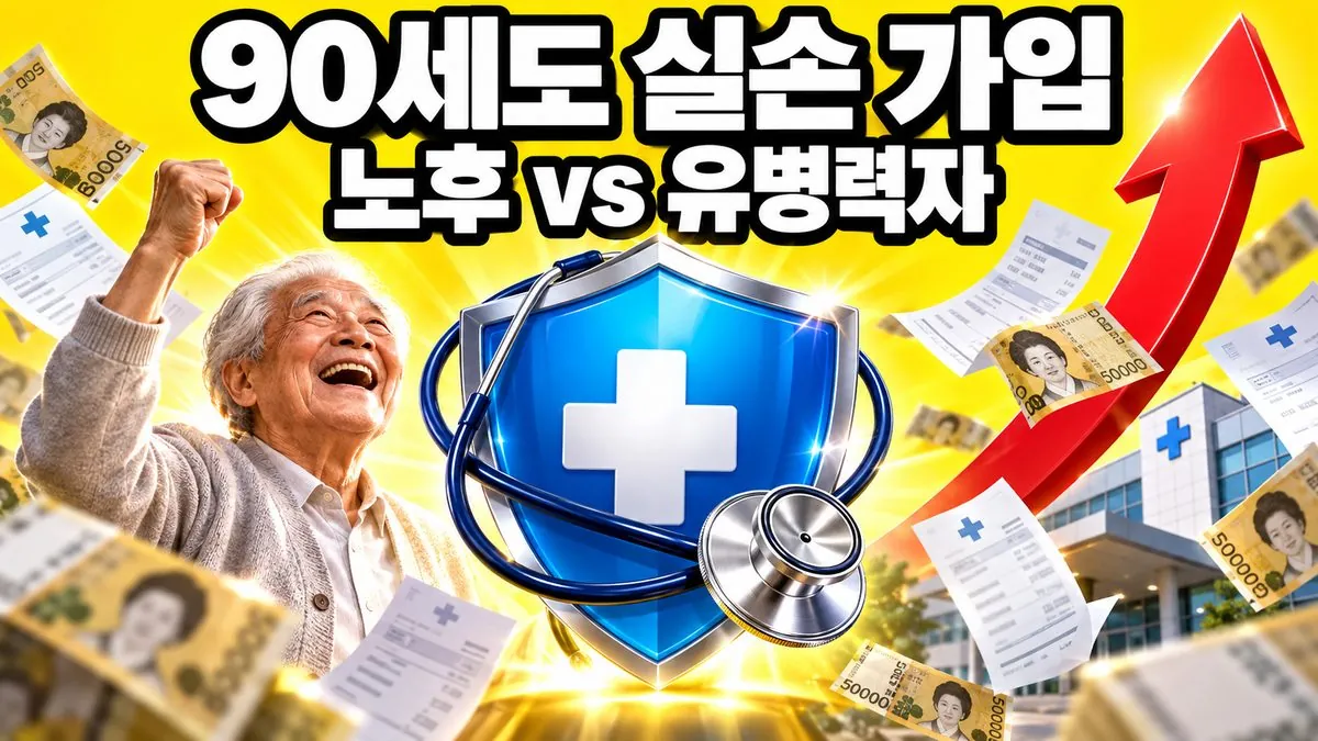 90세까지 가입할 수 있는 노후실손과 유병력자 실손보험을 상징하는 보험 방패와 청진기 썸네일