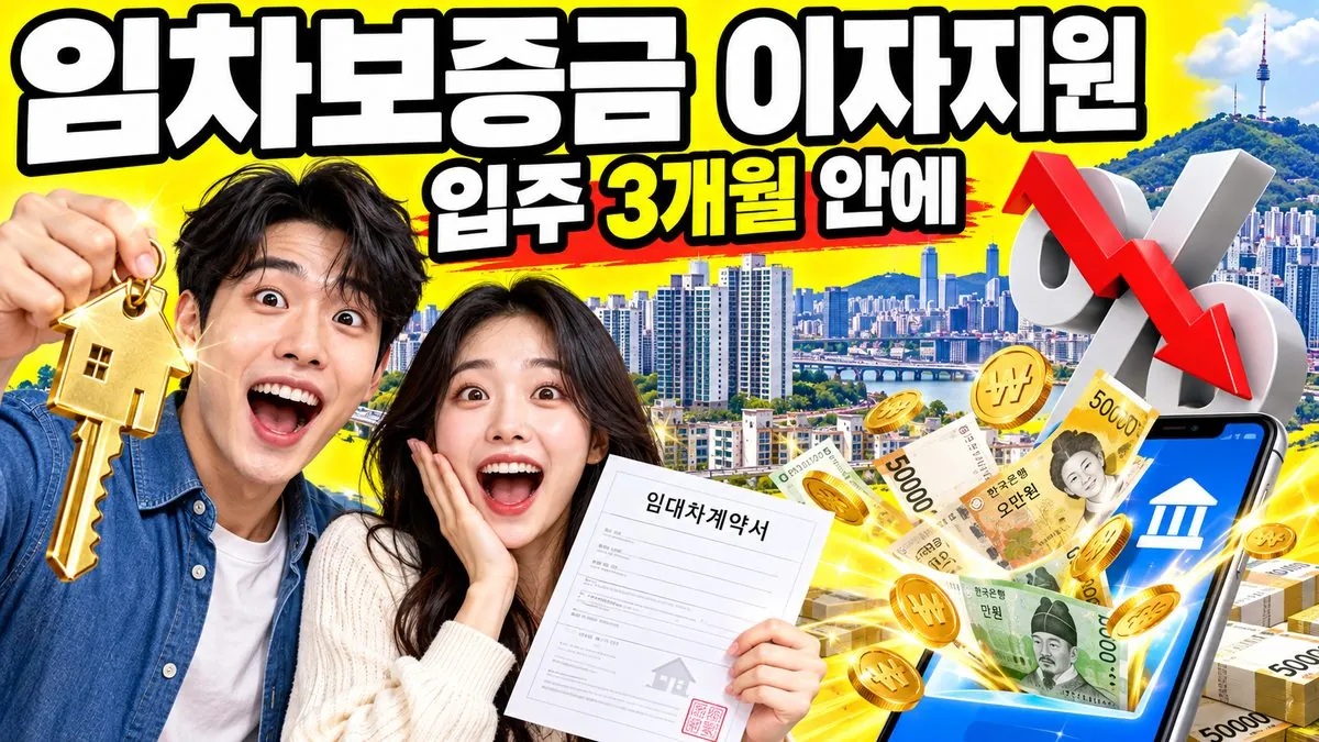 서울시 청년·신혼부부 임차보증금 이자지원 안내 썸네일 — 전세 계약서와 집 열쇠를 든 부부