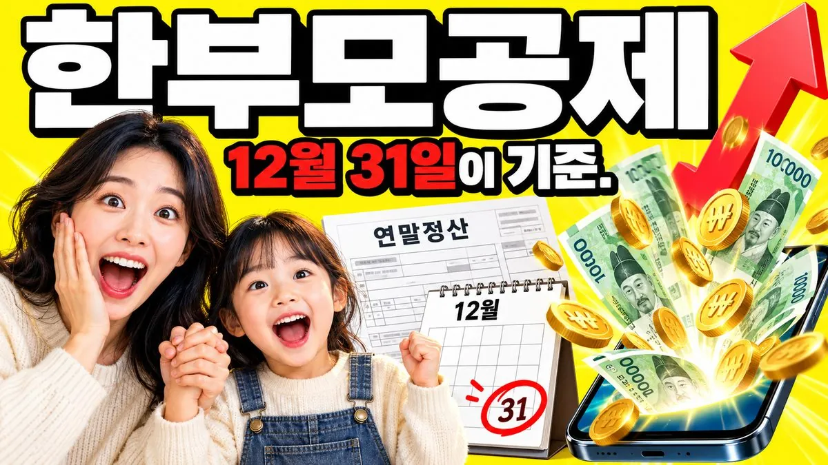한부모공제 12월 31일 기준 판정을 알리는 썸네일, 아이 손을 잡은 한국인 여성과 세금 서류