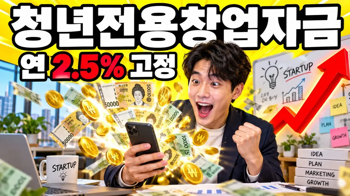 청년전용창업자금 연 2.5% 고정금리를 알리는 한국인 청년 창업자 썸네일