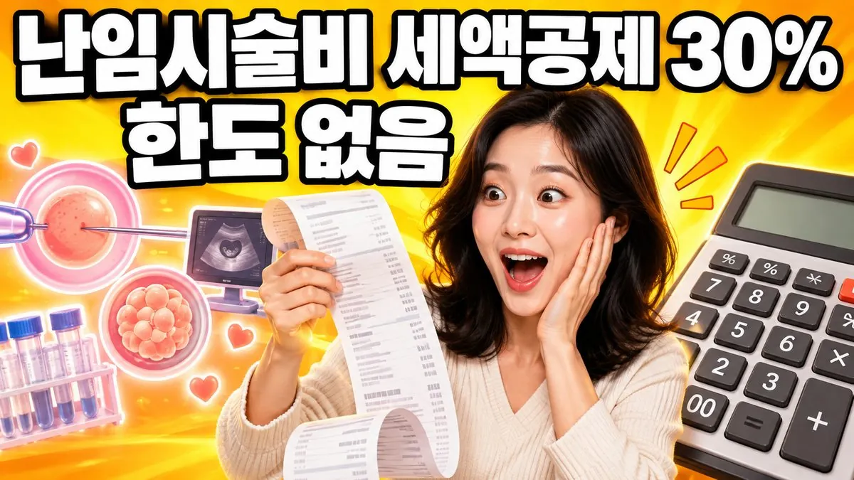 난임시술비 세액공제 30% 한도 없음 문구와 병원 영수증·계산기를 든 여성 썸네일